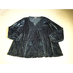 Womens Top-reCREATION-teal green velvet crochet trim tasseled BOHO lagenlook-XXL